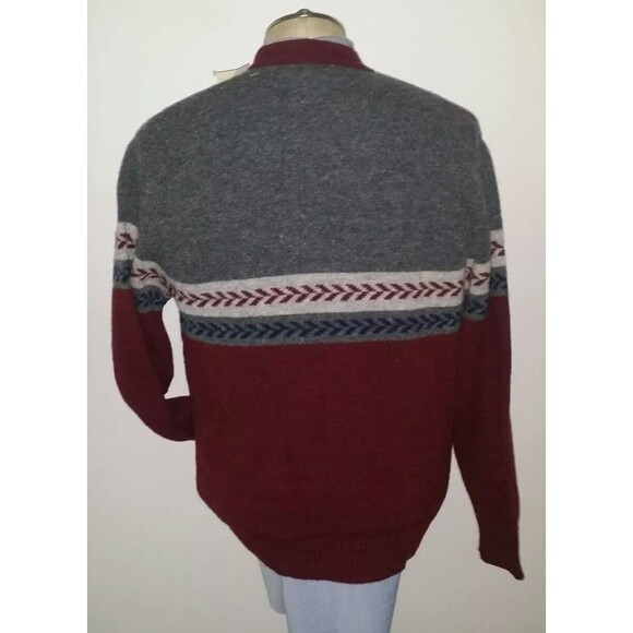New JANTZEN Maroon Aztec Navajo Cardigan Varsity Vnec Knit Sweater Shawl Wool XL - Picture 2 of 6